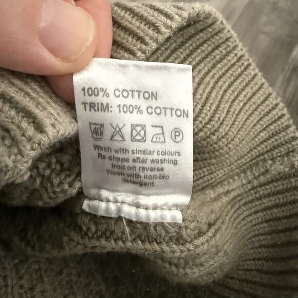 Barbour Cardigan Sweater Womens Sz 10 Taupe 100% Cotton Shawl Collar Button Up - Picture 7 of 8